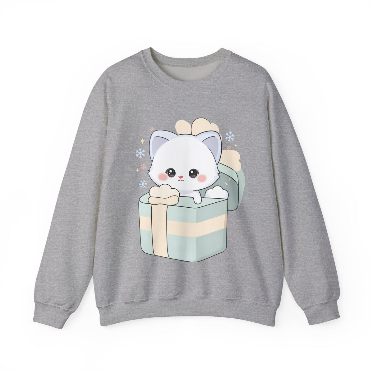 Kawaii Arctic Fox Sweatshirt, Cute Gift Box Fox Crewneck