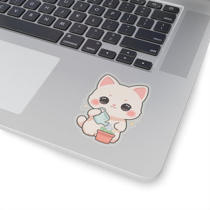Kawaii Cat Plant Care Sticker for Journals and Laptops