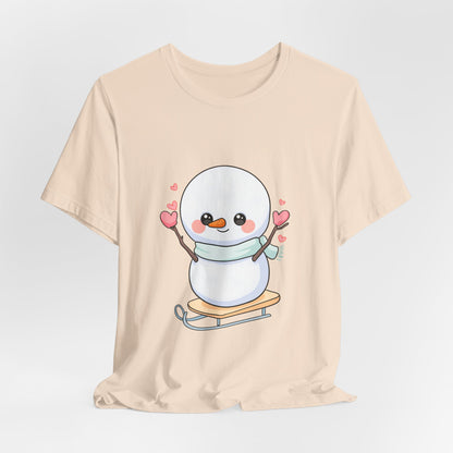 Kawaii Snowman T-Shirt, Cute Winter Sledding Tee