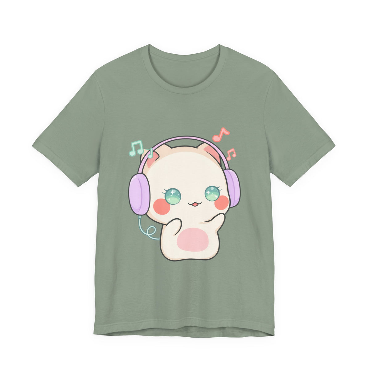 Kawaii Cat Music Lover T-Shirt, Cute Headphone Kitty Tee