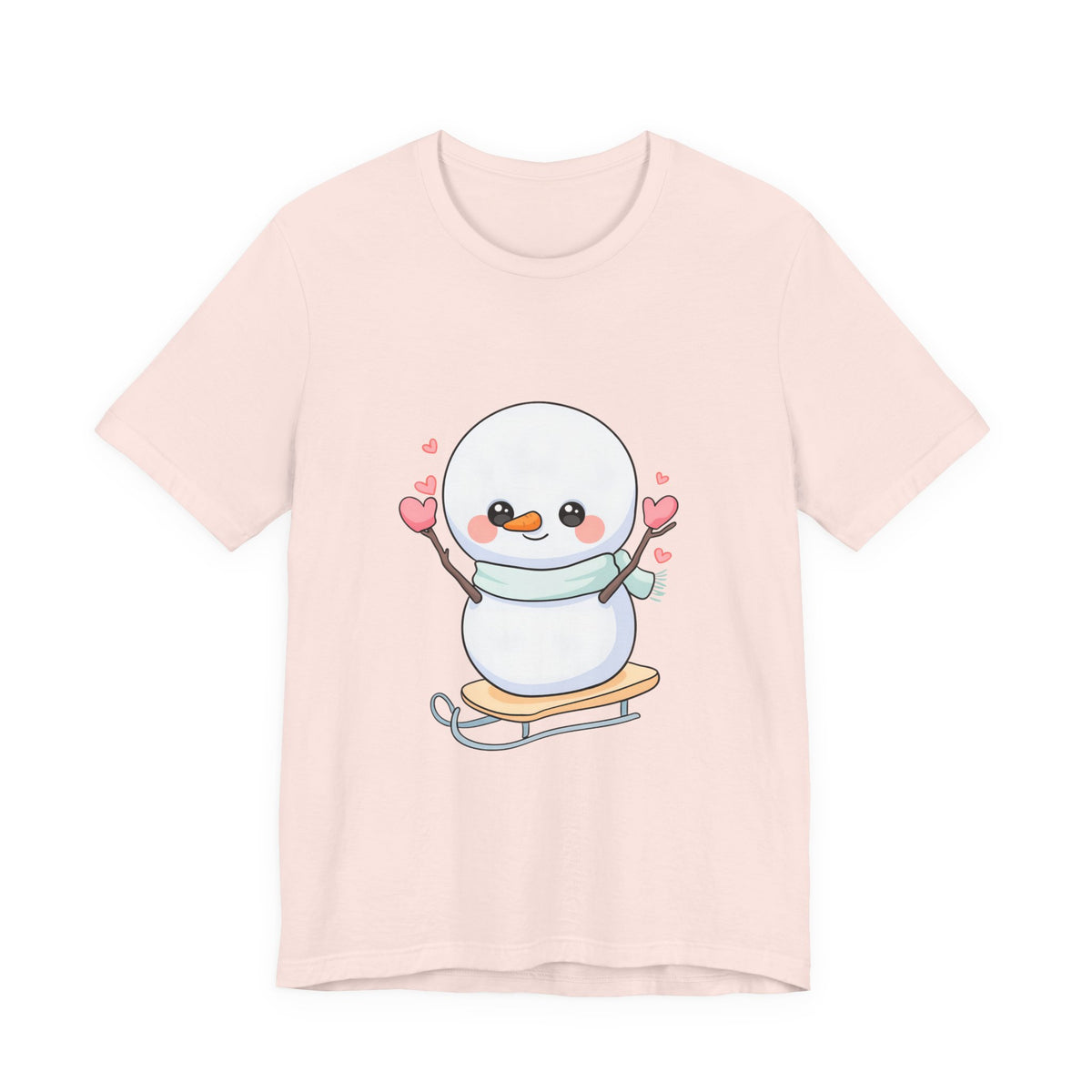 Kawaii Snowman T-Shirt, Cute Winter Sledding Tee