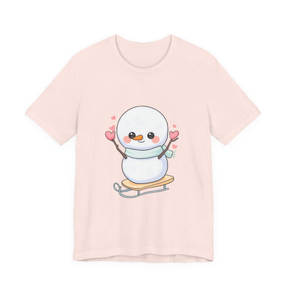 Kawaii Snowman T-Shirt, Cute Winter Sledding Tee