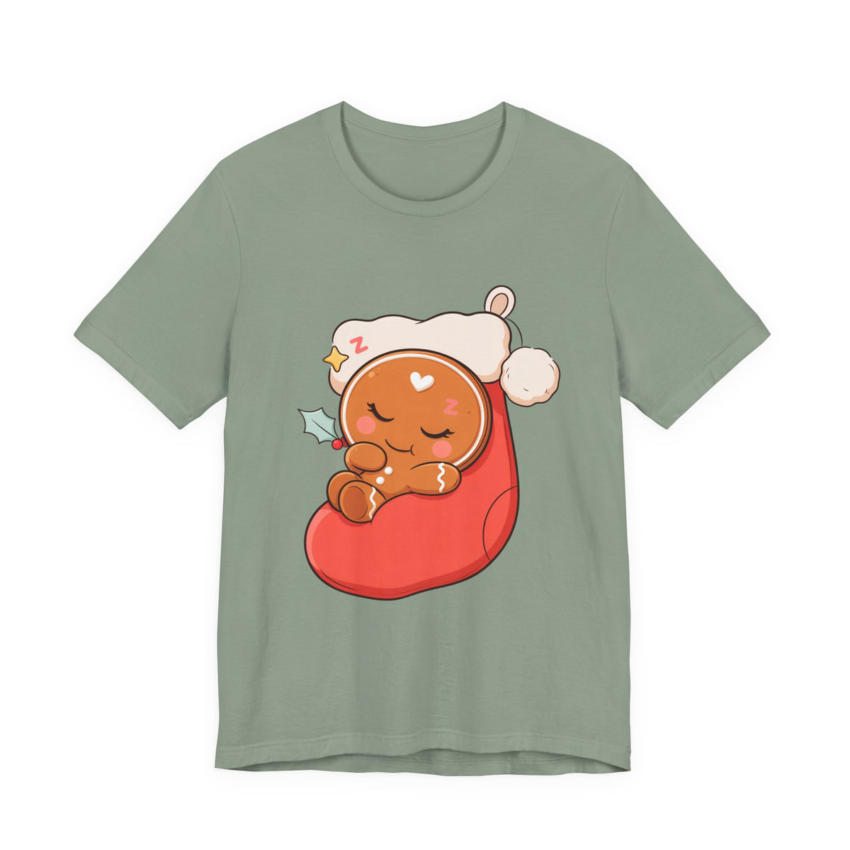 Sleeping Gingerbread Man Christmas T-Shirt, Kawaii Holiday Tee