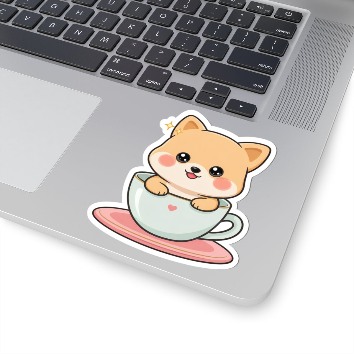 Kawaii Shiba Inu Sticker in a Teacup for Cozy Cheer