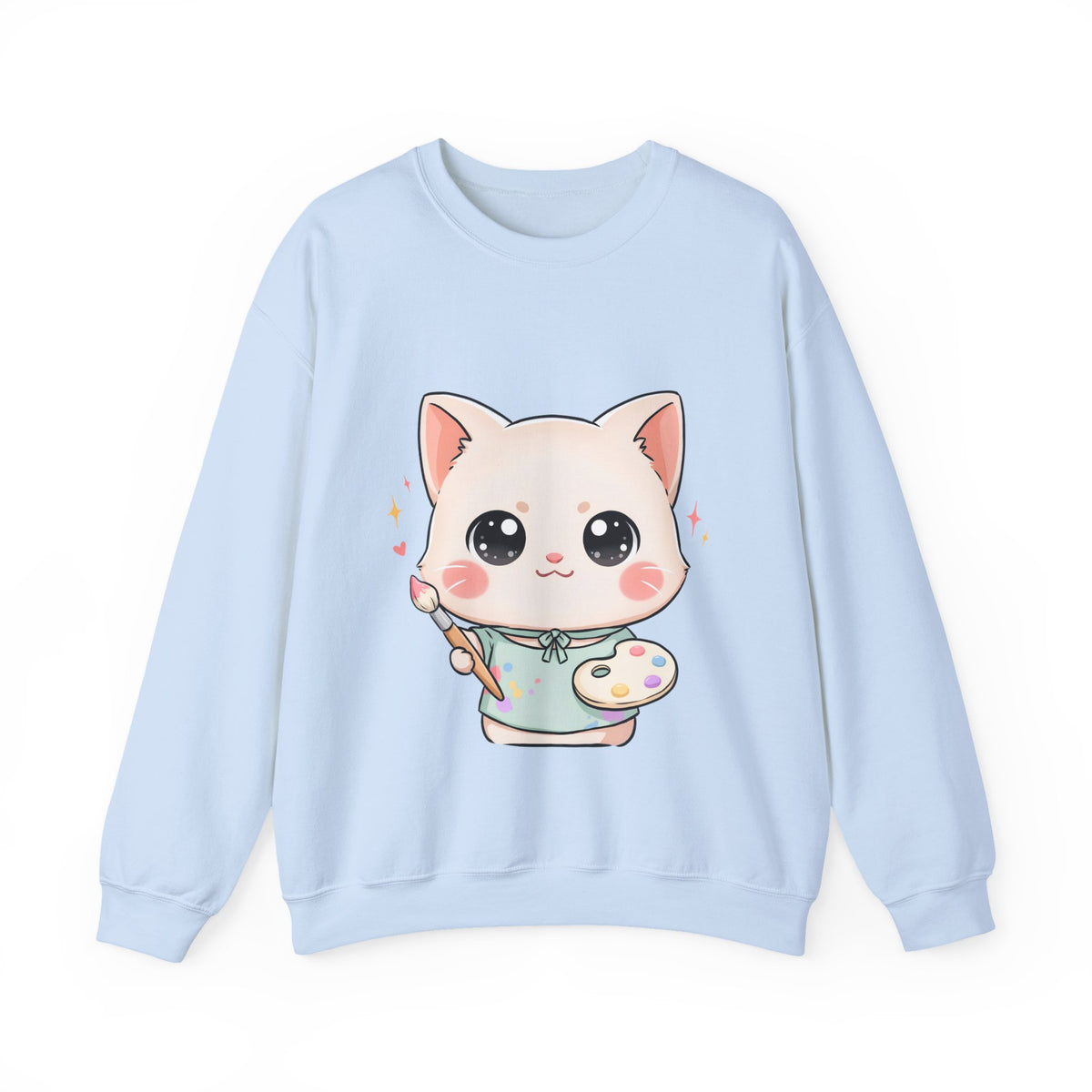 Kawaii Artist Cat Sweatshirt, Cute Creative Cat Lover Gift