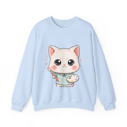 Kawaii Artist Cat Sweatshirt, Cute Creative Cat Lover Gift