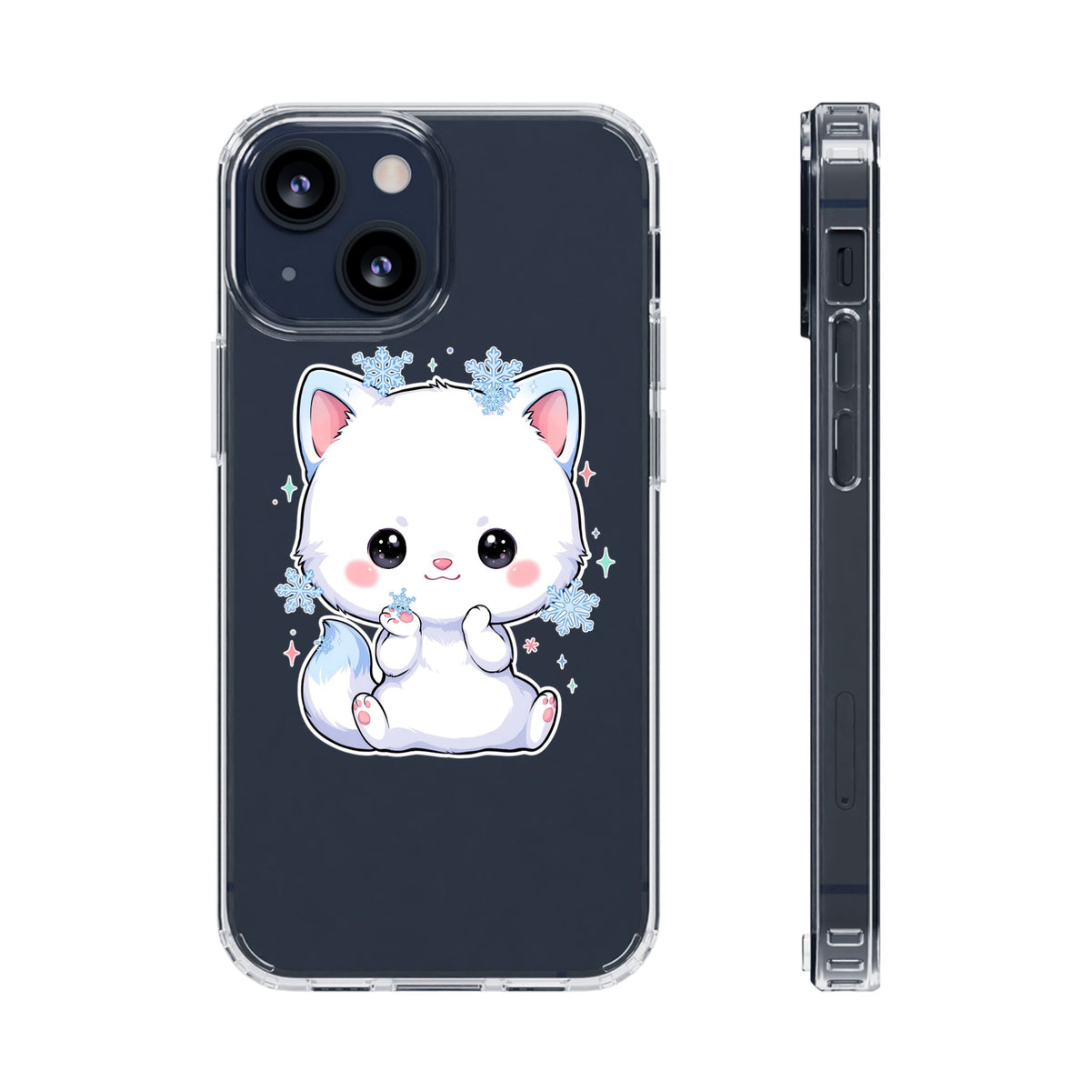 Kawaii Arctic Fox Phone Case, Cute Snowflake Clear Case