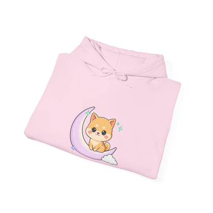 Kawaii Shiba Inu Hoodie, Cute Crescent Moon Sweatshirt