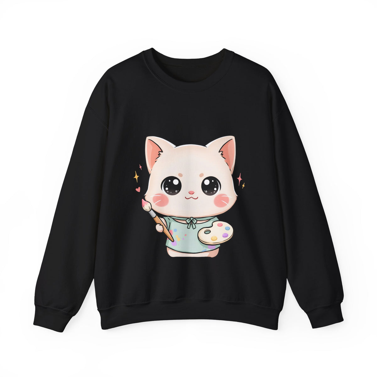 Kawaii Artist Cat Sweatshirt, Cute Creative Cat Lover Gift
