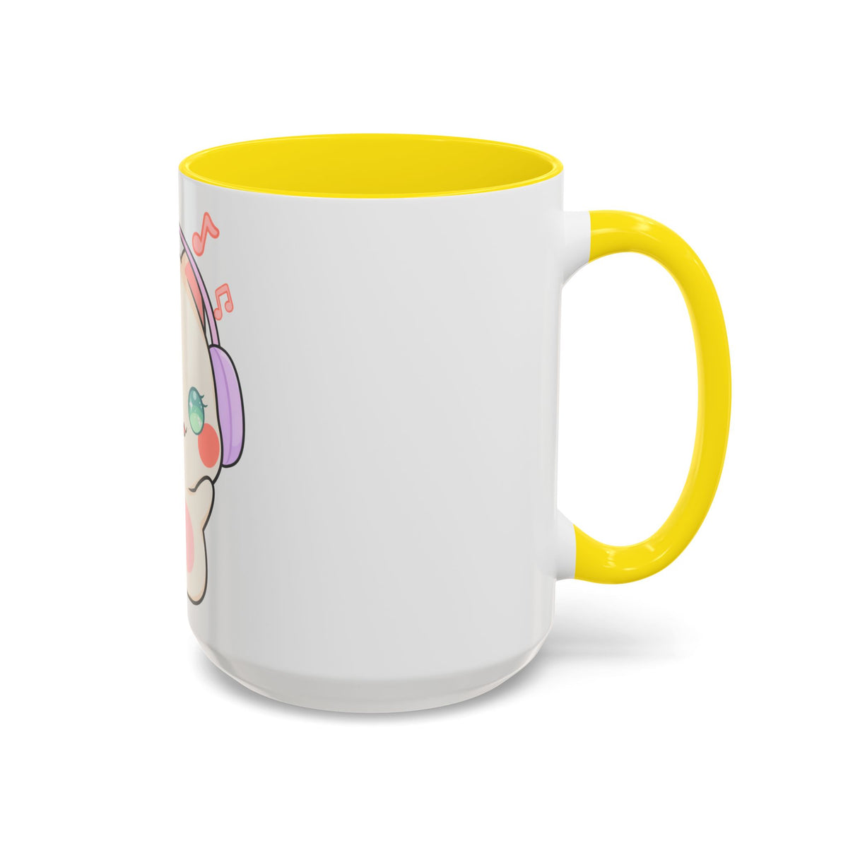 Kawaii Cat Coffee Mug, Music Lover Accent Ceramic Mug