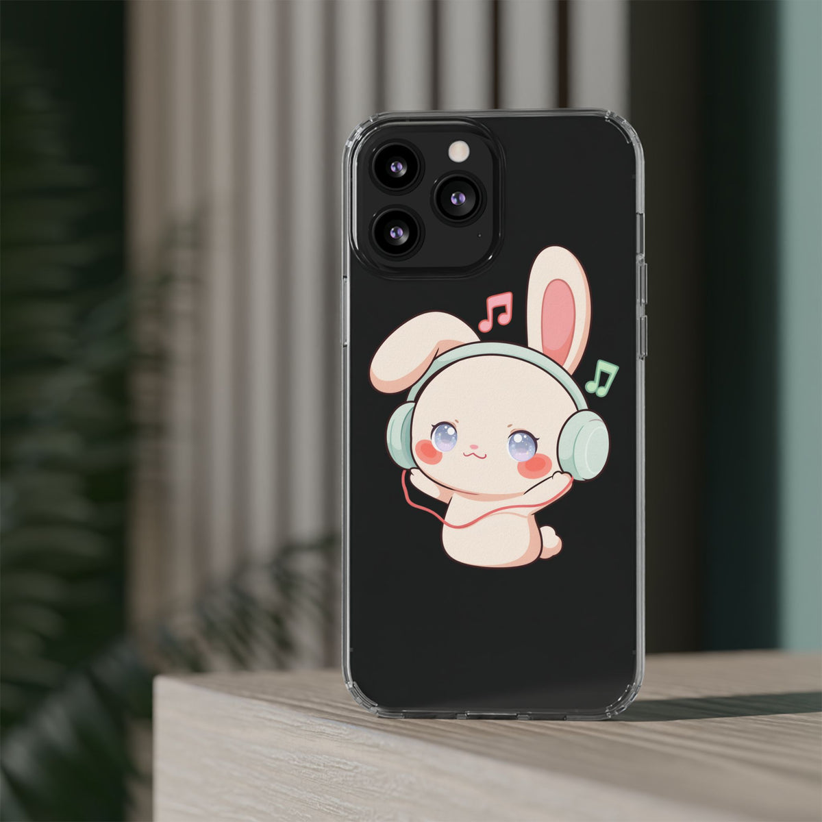 Kawaii Bunny Phone Case, Cute Music Lover Gift