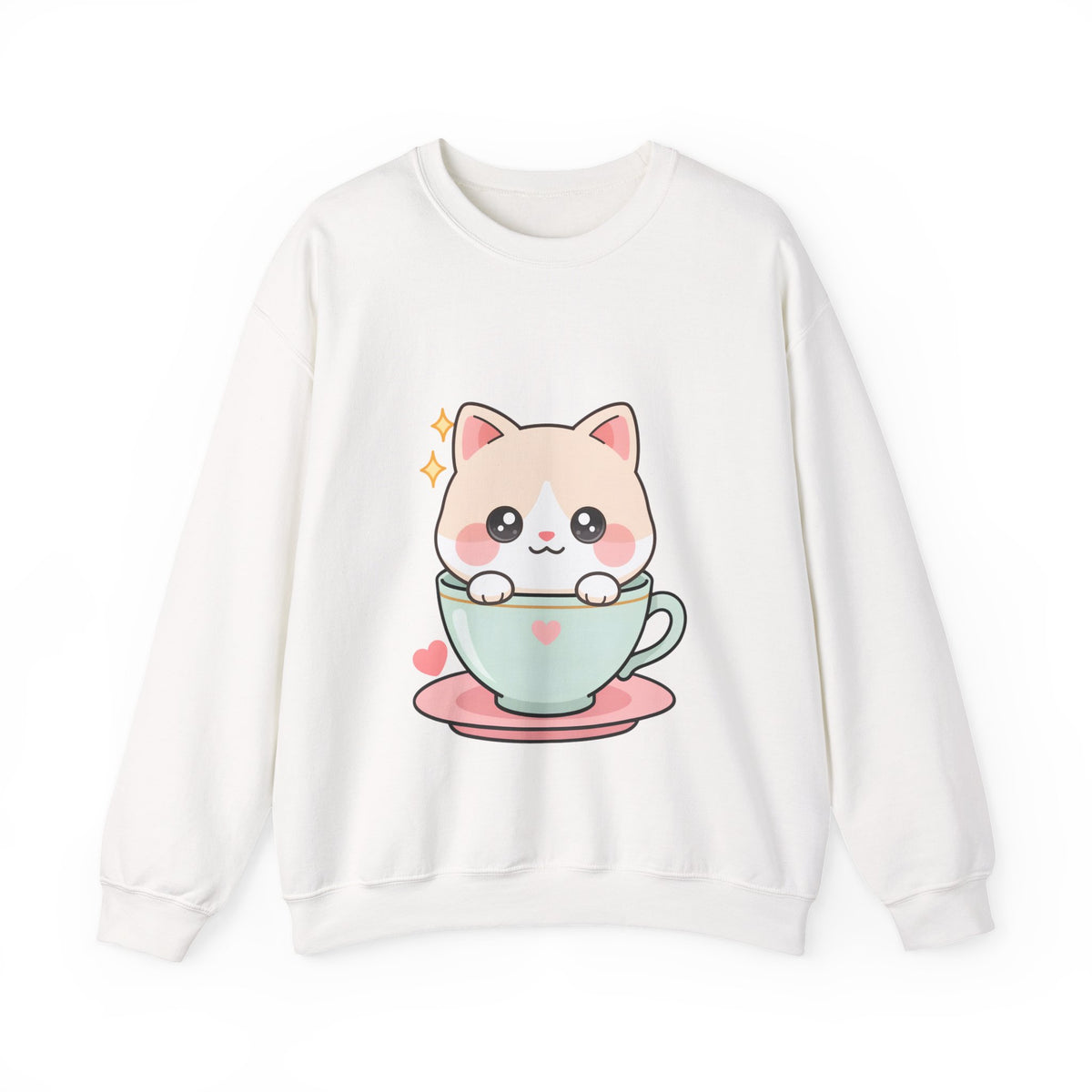 Kawaii Cat Sweatshirt, Cute Cat in Teacup Crewneck