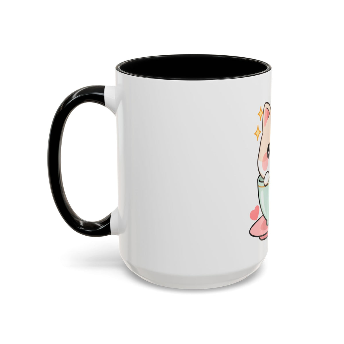 Kawaii Cat Coffee Mug, Cute Cat in Teacup Accent Mug