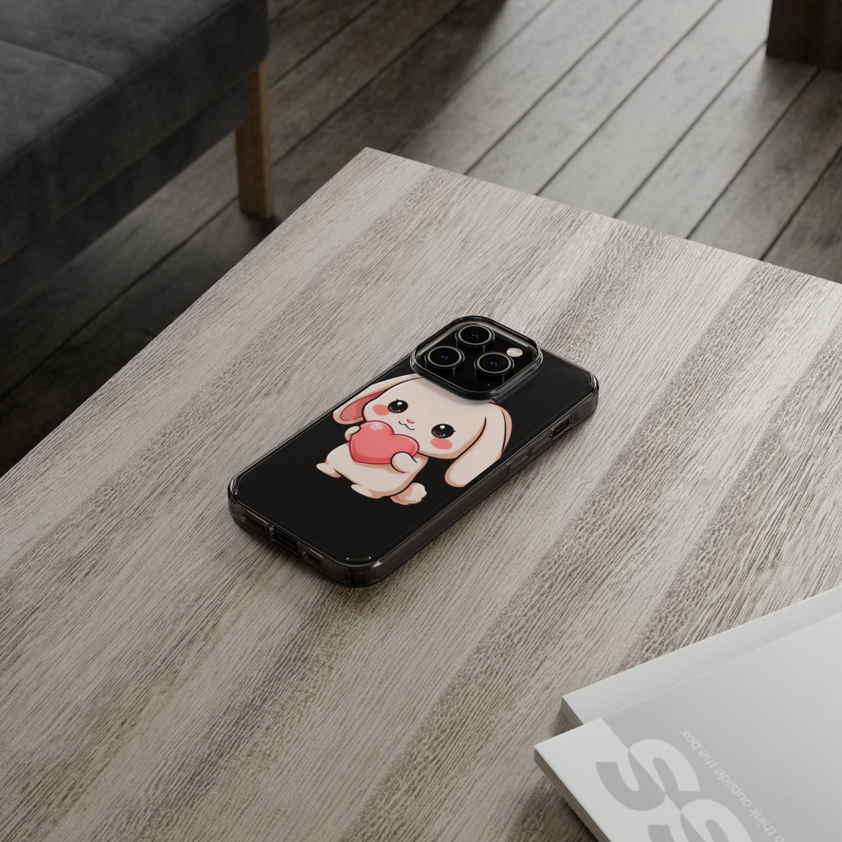 Kawaii Bunny Clear Phone Case with Heart