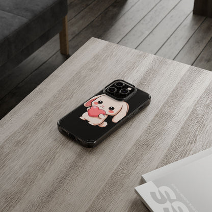 Kawaii Bunny Clear Phone Case with Heart