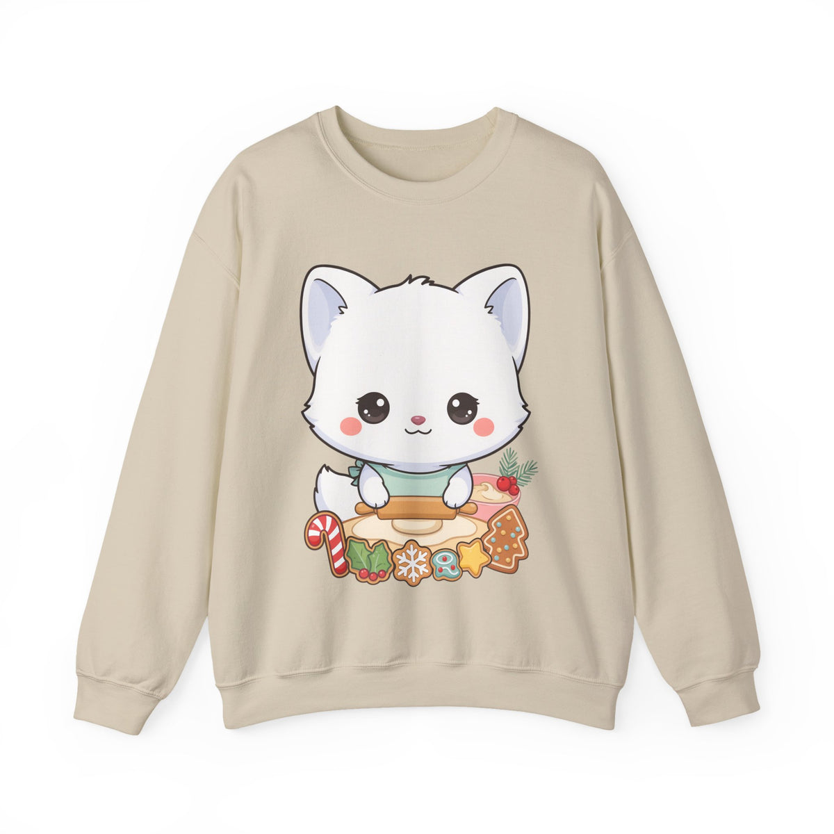 Christmas Cookie Fox Sweatshirt, Kawaii Arctic Fox Crewneck