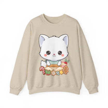 Christmas Cookie Fox Sweatshirt, Kawaii Arctic Fox Crewneck