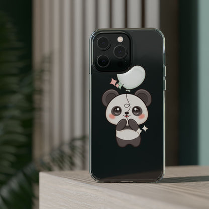 Kawaii Panda Clear Phone Case with Balloon