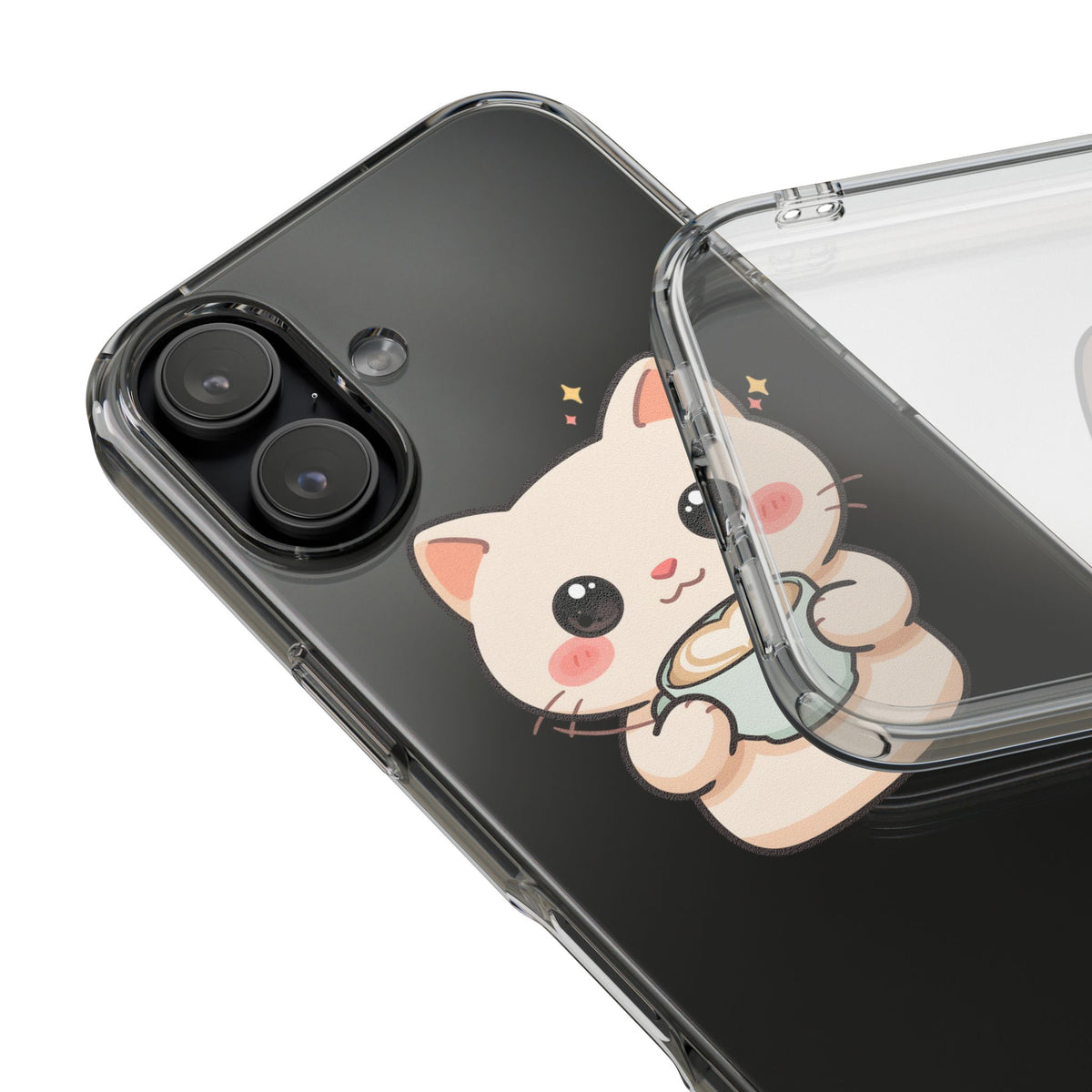 Kawaii Cat Latte Phone Case, Clear Impact-Resistant