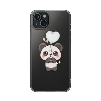 Kawaii Panda Clear Phone Case with Balloon