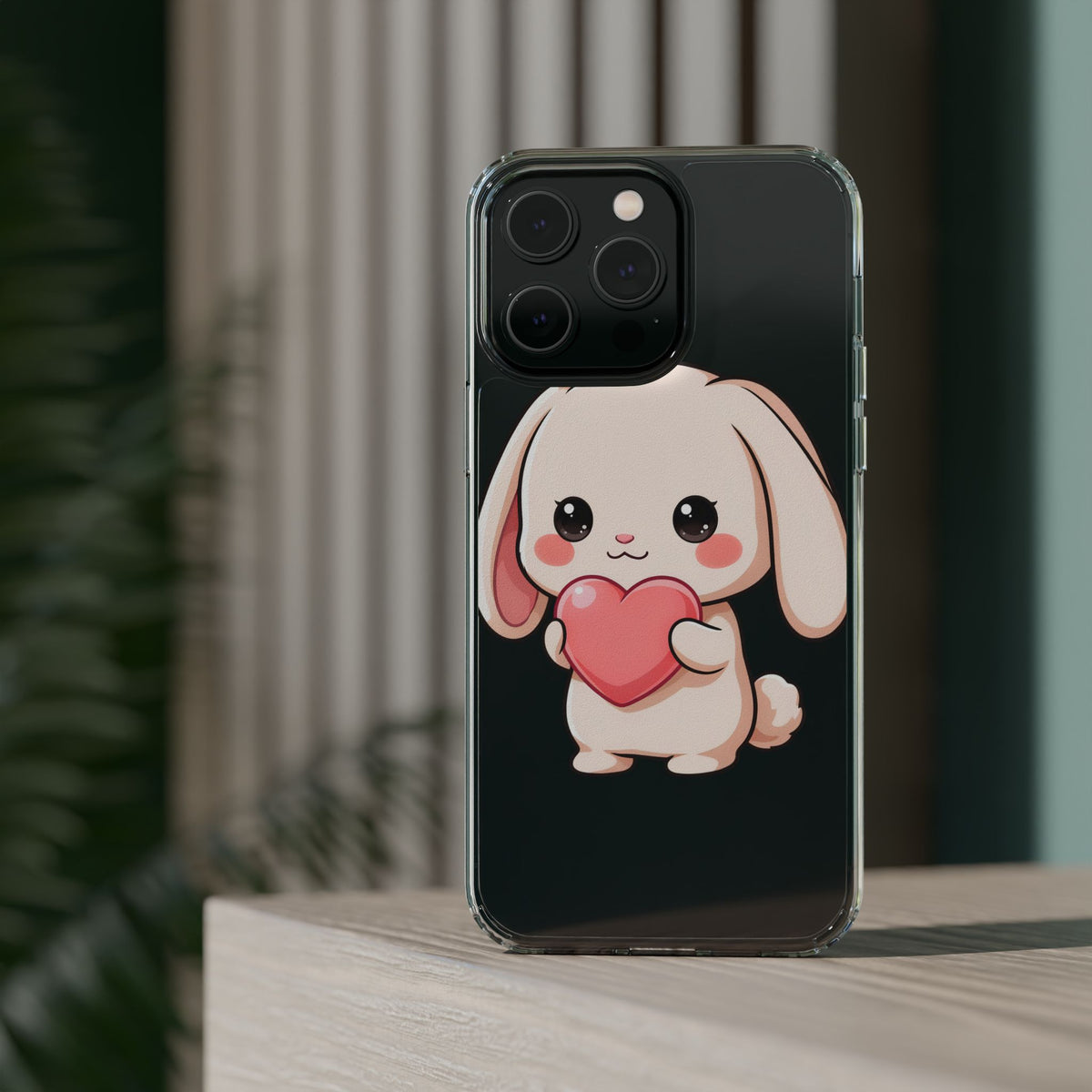 Kawaii Bunny Clear Phone Case with Heart