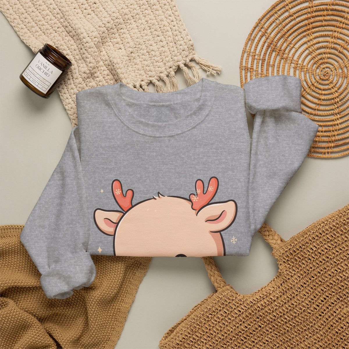Kawaii Christmas Reindeer Sweatshirt, Cute Holiday Crewneck