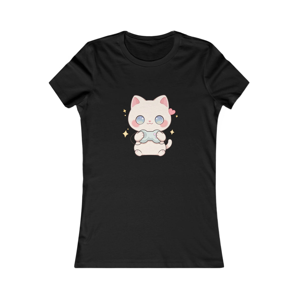 Kawaii Gamer Cat Women's Tee for Cozy Gaming Fans