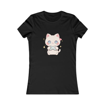 Kawaii Gamer Cat Women's Tee for Cozy Gaming Fans