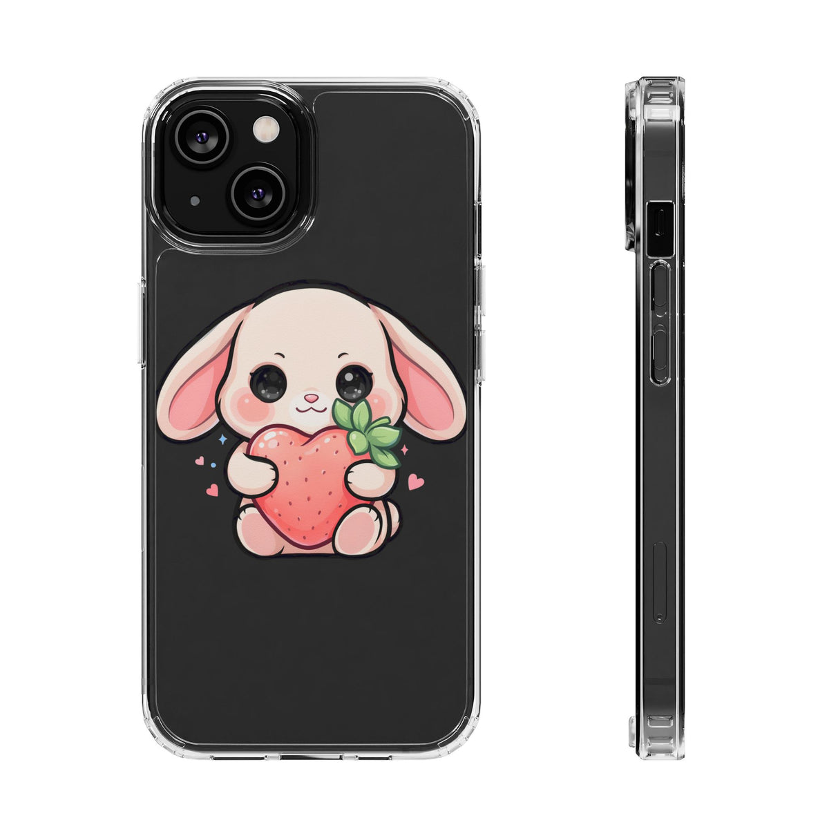 Kawaii Bunny Strawberry Phone Case, Clear Impact-Resistant