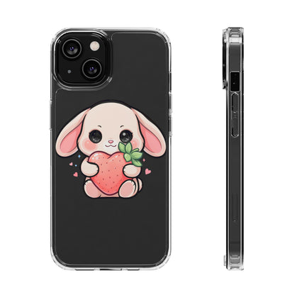 Kawaii Bunny Strawberry Phone Case, Clear Impact-Resistant