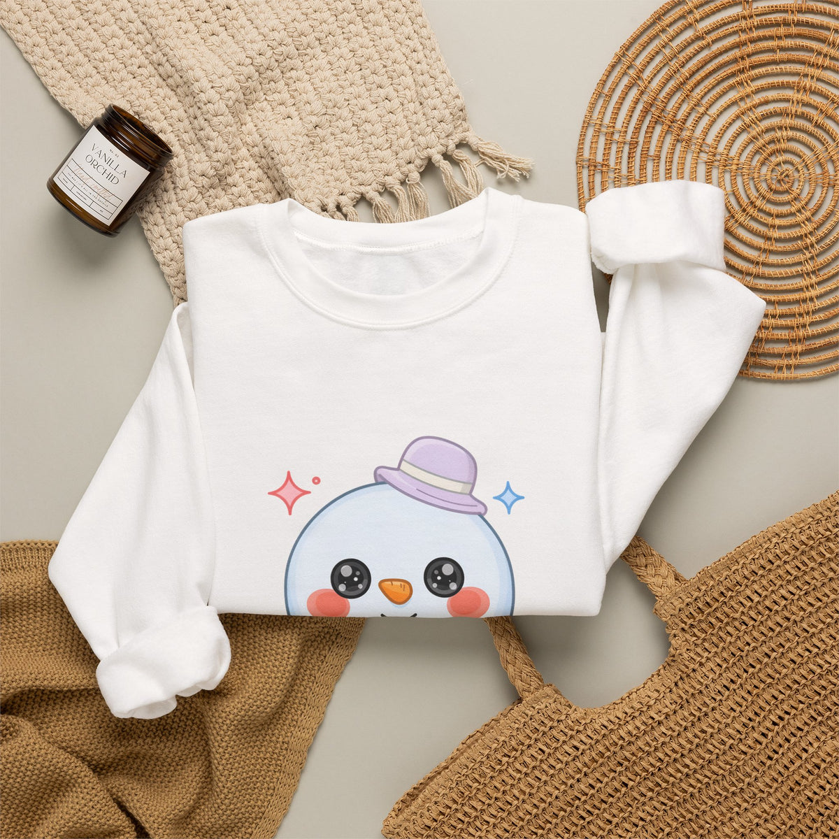 Kawaii Snowman Christmas Sweatshirt, Cute Holiday Gift