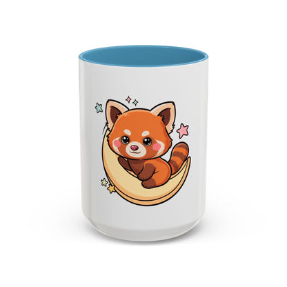Red Panda Accent Coffee Mug, Kawaii Crescent Moon