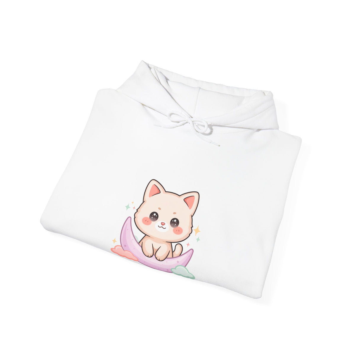 Kawaii Cat Moon Hoodie, Cute Celestial Cat Sweatshirt