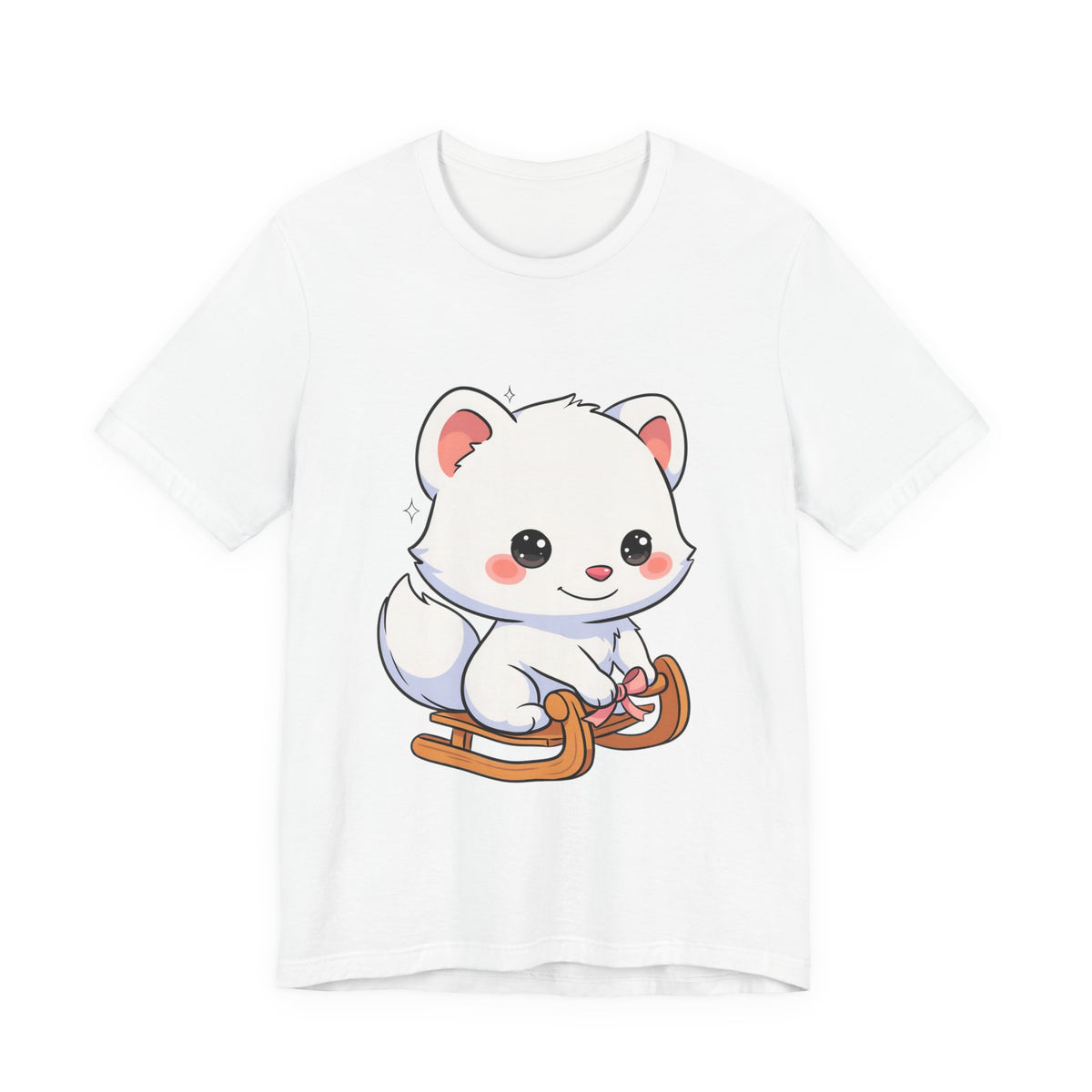 Kawaii Arctic Fox Sledding T-Shirt, Cute Unisex Tee