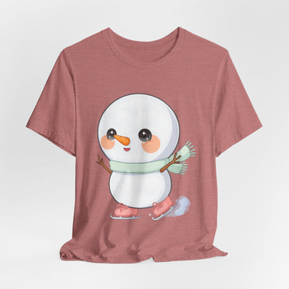 Cute Snowman T-Shirt, Kawaii Ice Skating Holiday Gift