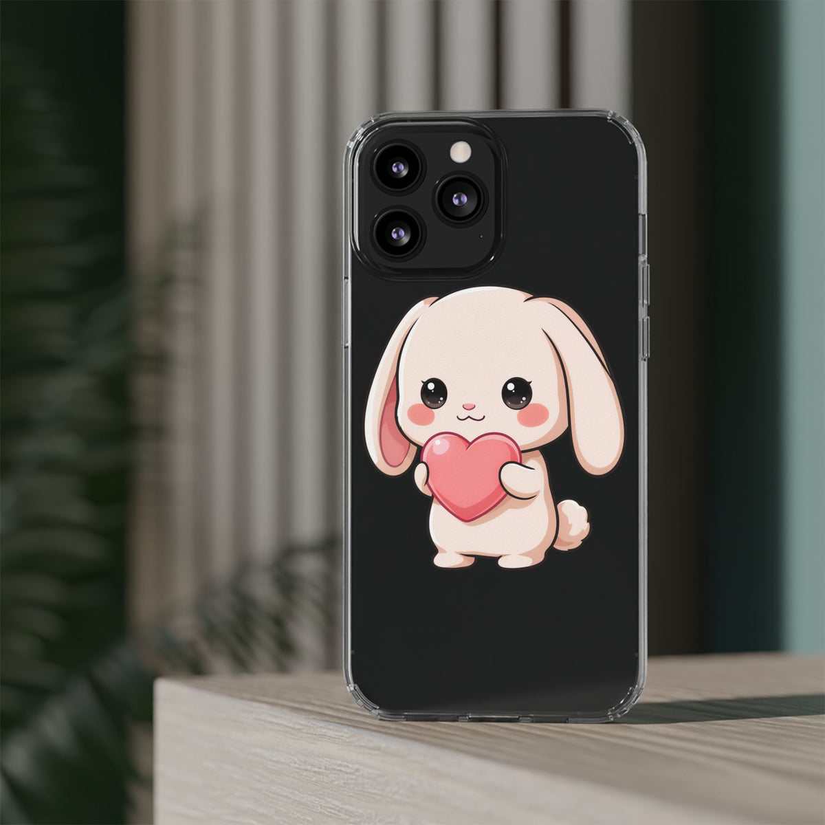 Kawaii Bunny Clear Phone Case with Heart