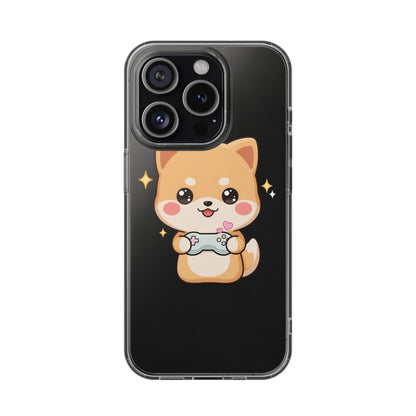 Kawaii Shiba Inu Gamer Phone Case, Clear Impact-Resistant