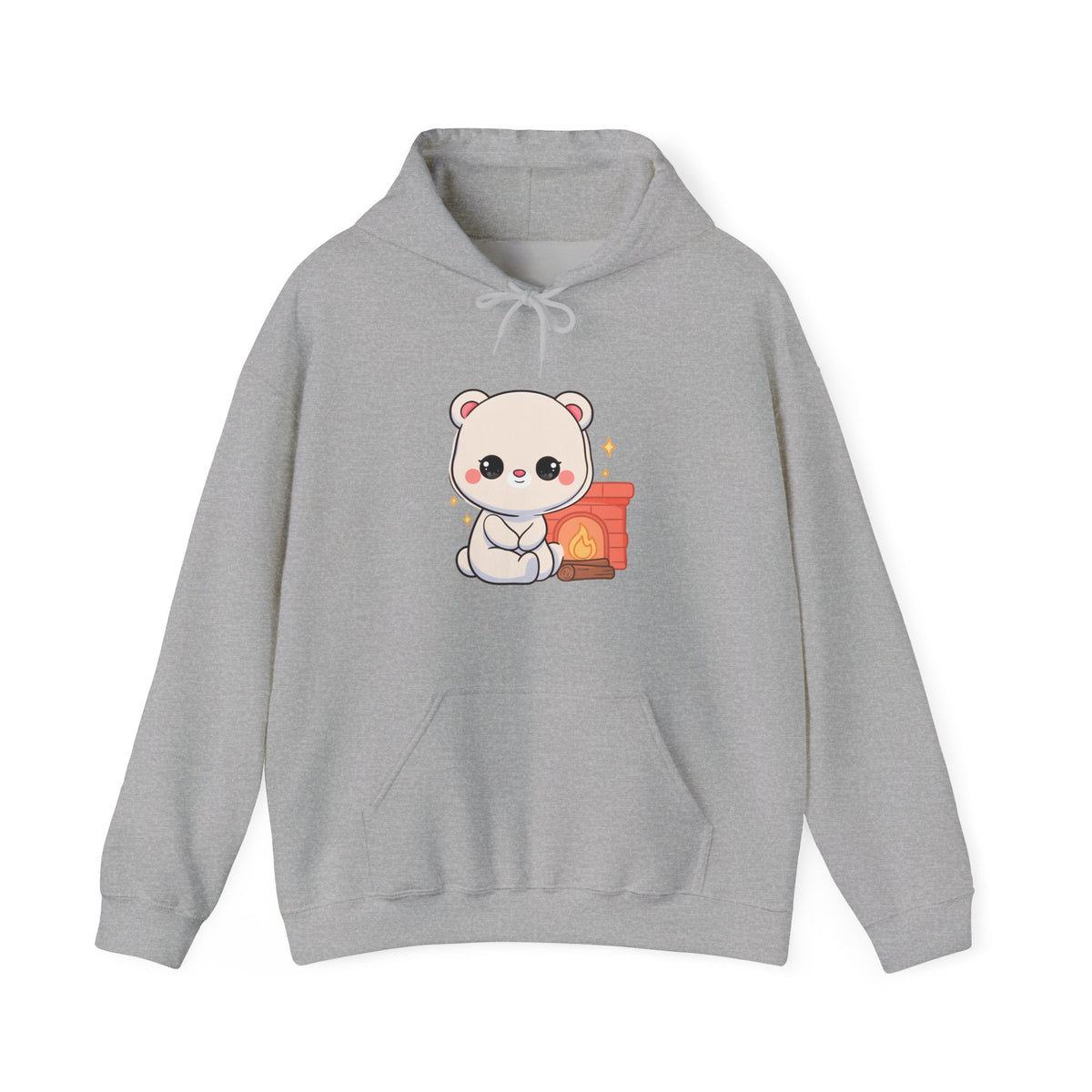 Kawaii Polar Bear Hoodie, Cozy Fireplace Cub Sweatshirt