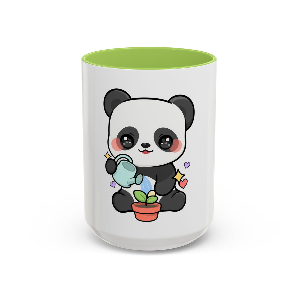 Kawaii Panda Accent Coffee Mug, Cute Plant Lover Gift