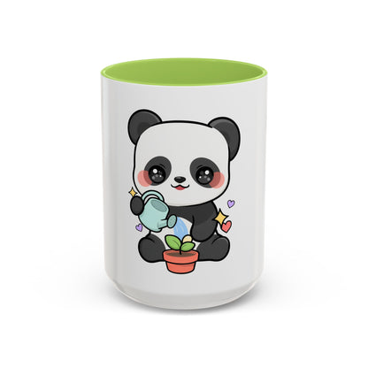 Kawaii Panda Accent Coffee Mug, Cute Plant Lover Gift