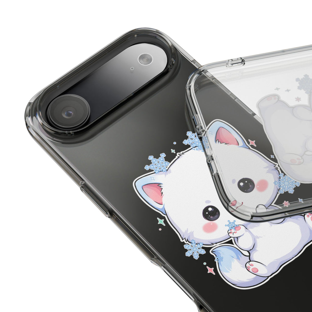 Kawaii Arctic Fox Phone Case, Cute Snowflake Clear Case