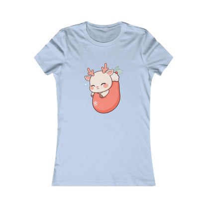 Kawaii Christmas Reindeer Women's Tee for Cozy Holiday Outfits