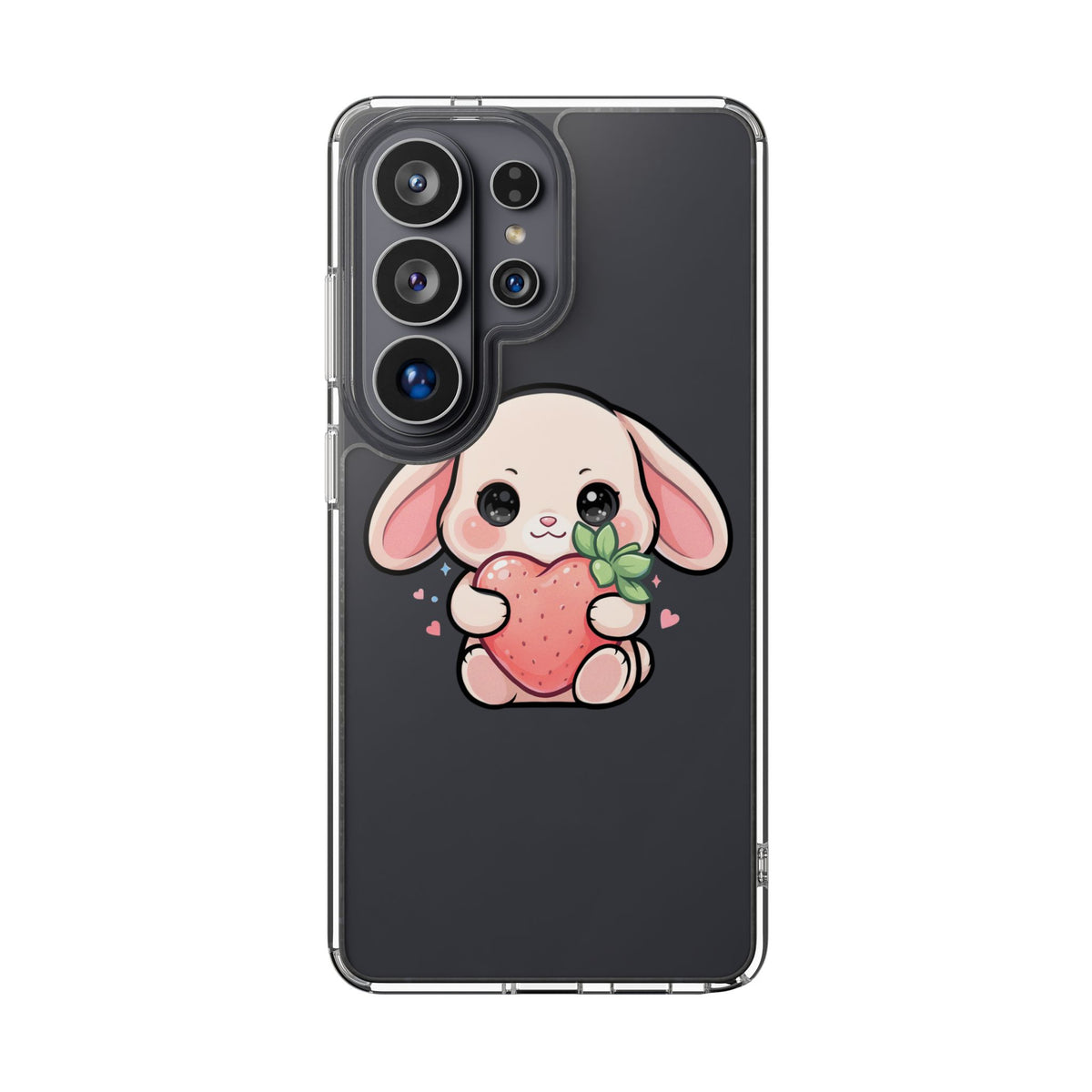 Kawaii Bunny Strawberry Phone Case, Clear Impact-Resistant