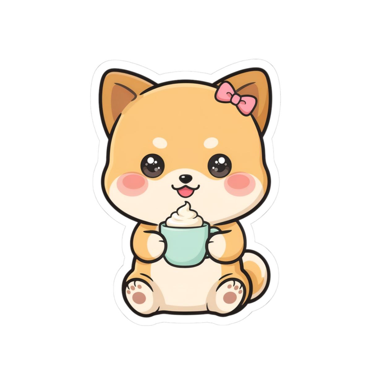 Kawaii Shiba Inu Latte Kiss-Cut Sticker for Coffee Lovers