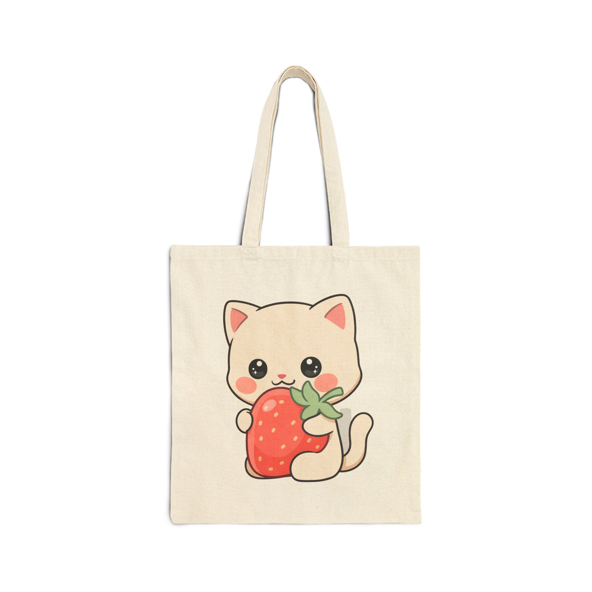 Kawaii Cat Strawberry Tote Bag – Cute Canvas Carryall
