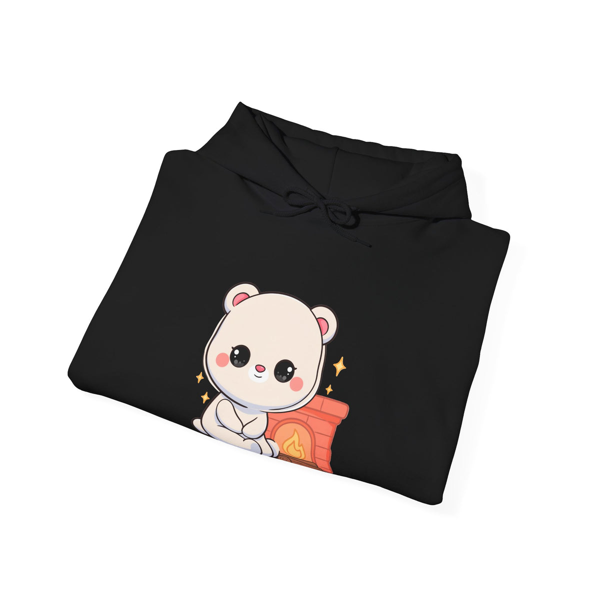 Kawaii Polar Bear Hoodie, Cozy Fireplace Cub Sweatshirt