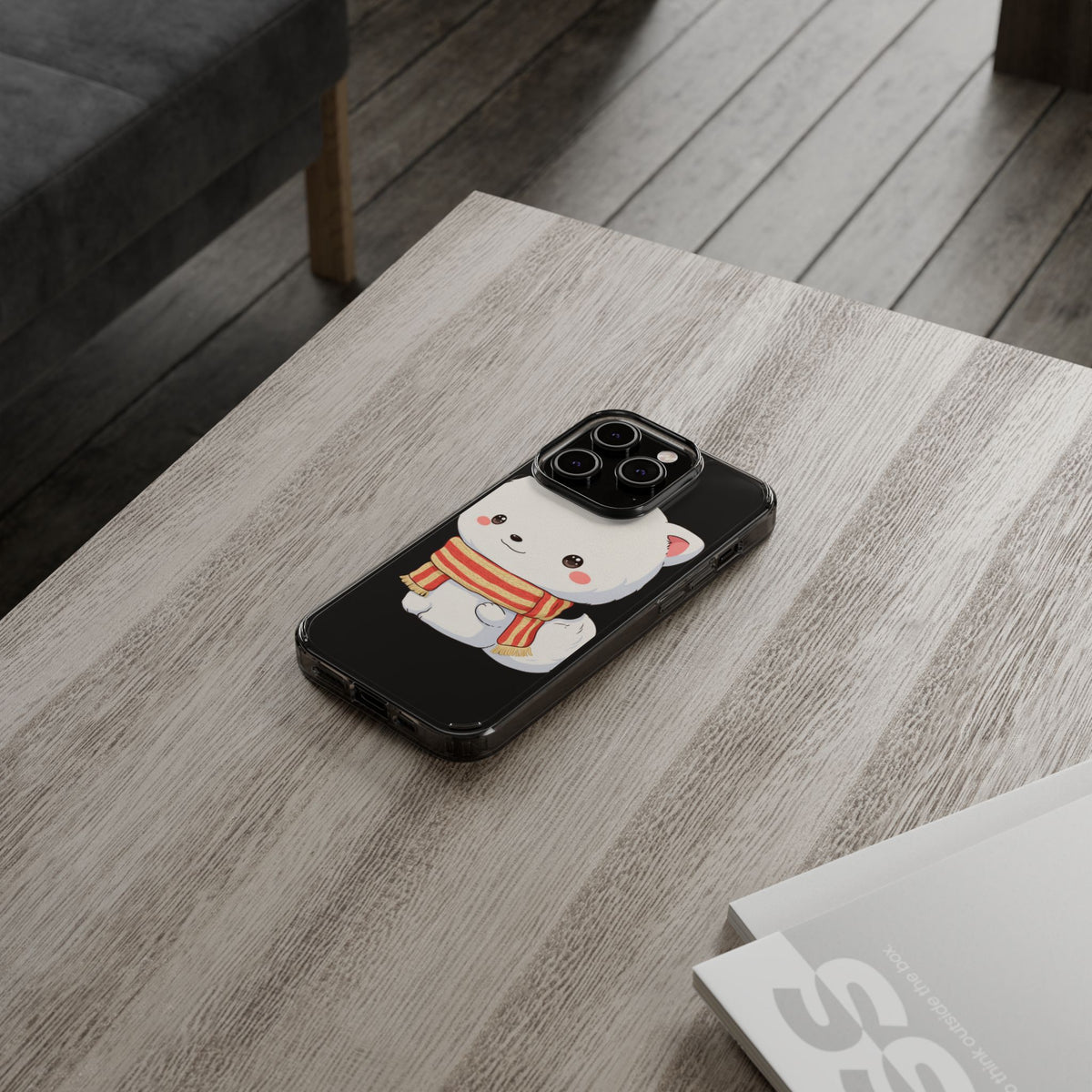 Kawaii Arctic Fox Phone Case, Cozy Christmas Scarf