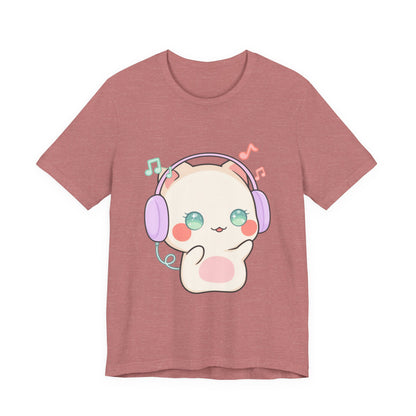 Kawaii Cat Music Lover T-Shirt, Cute Headphone Kitty Tee