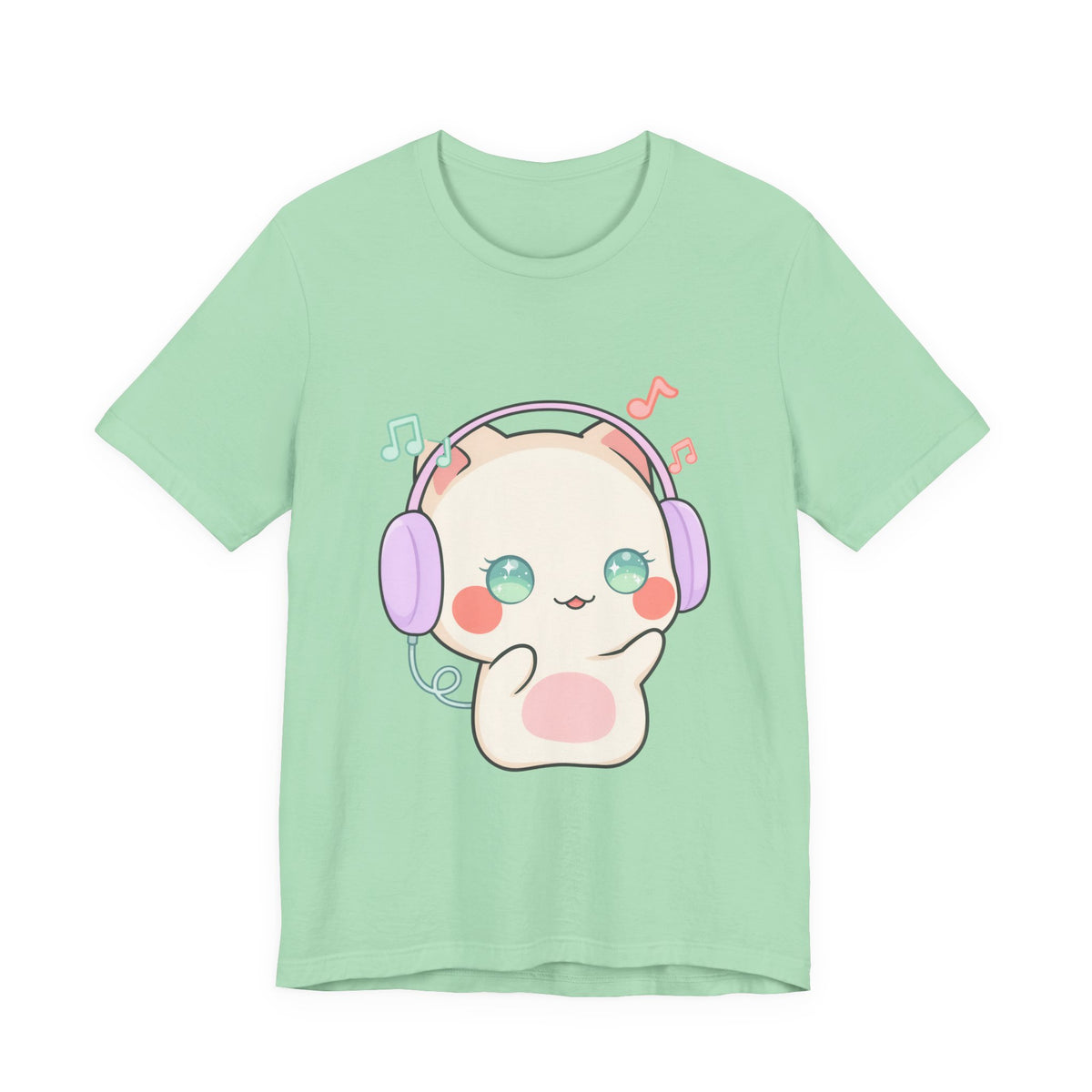 Kawaii Cat Music Lover T-Shirt, Cute Headphone Kitty Tee