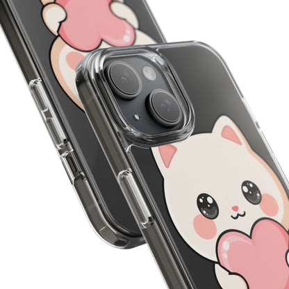Kawaii Cat Phone Case with Heart, Clear Impact-Resistant